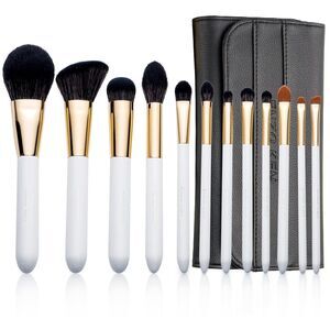 White Professional Natural Bristle Black Hair Makeup Brushes Set With Case